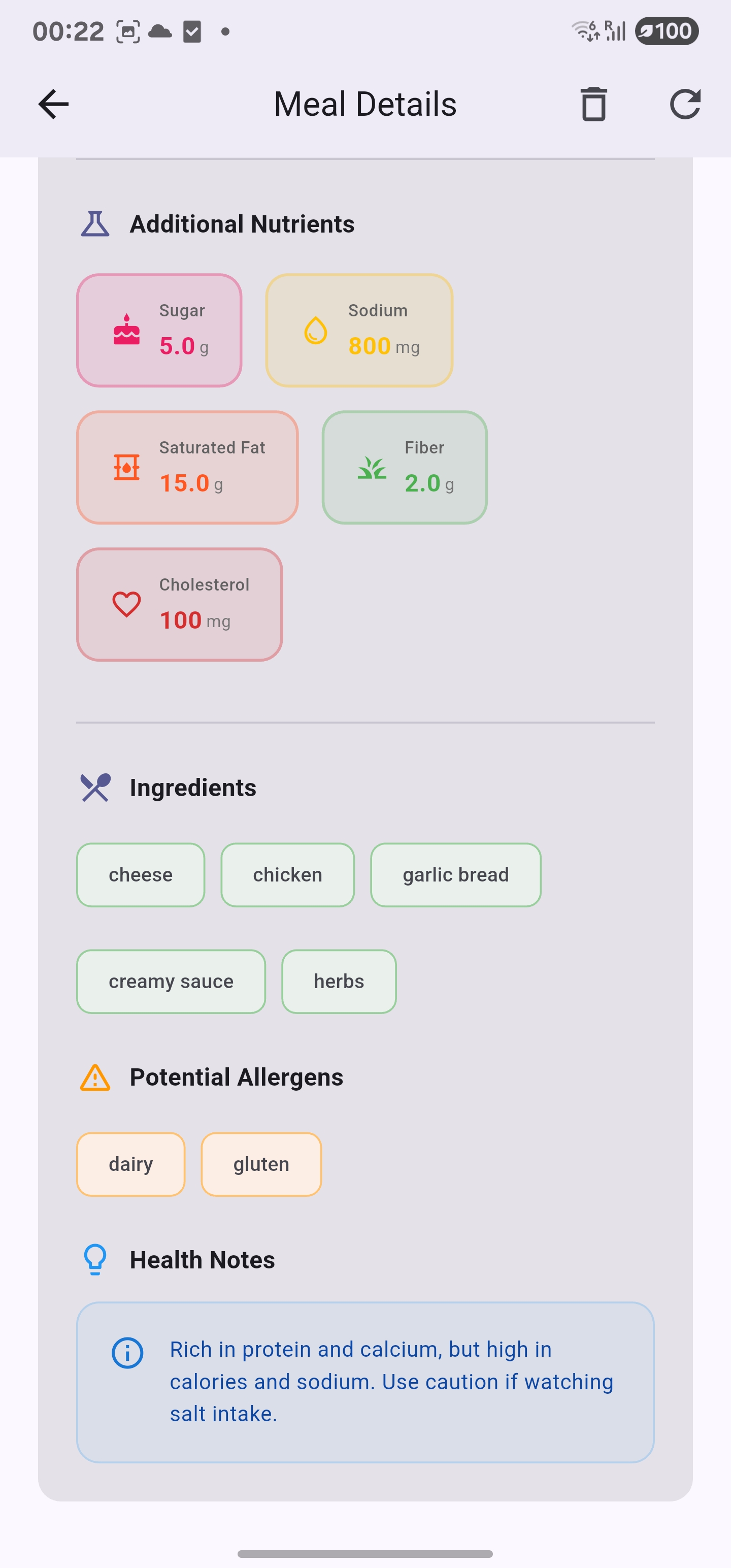 User profile settings with personalized calorie goals and activity level